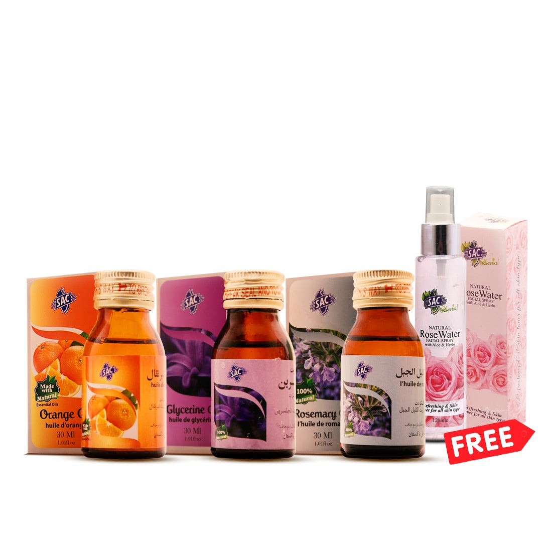 Glycerine Oil + Orange Oil + Rosemary Oil + Rosewater(Free)