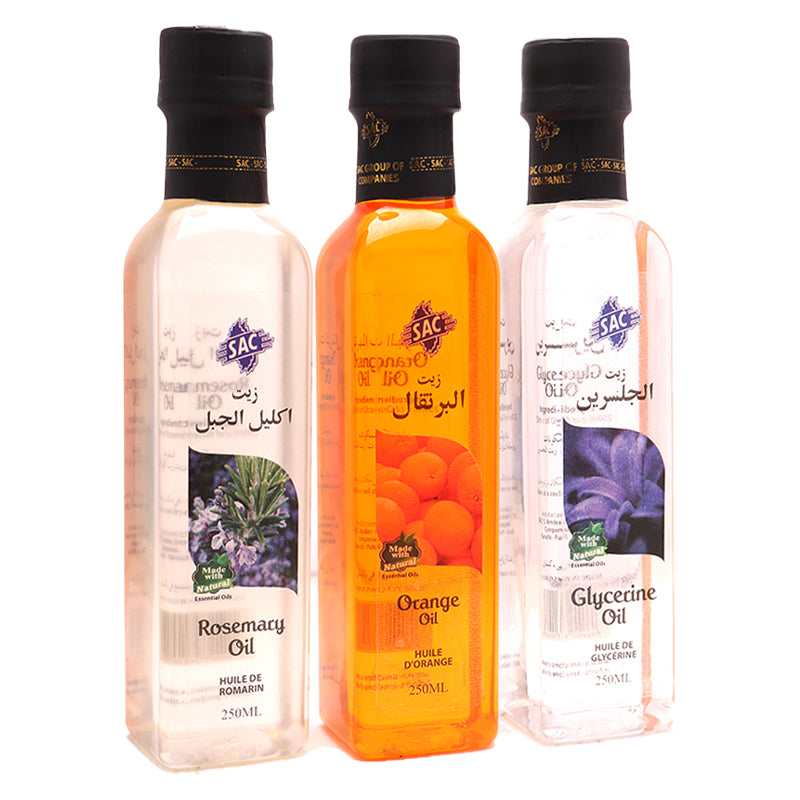 Glycerine Oil + Orange Oil + Rosemary Oil (Pack of 3) 250 ML