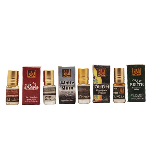 Attar 3ml Pack of 4 (Brute, Oudh, White Musk & Rasha)