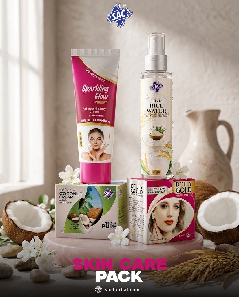 SAC Skin Care Pack – Sparkling Glow Beauty Cream, Rice Water, Coconut Cream & Dolly Gold
