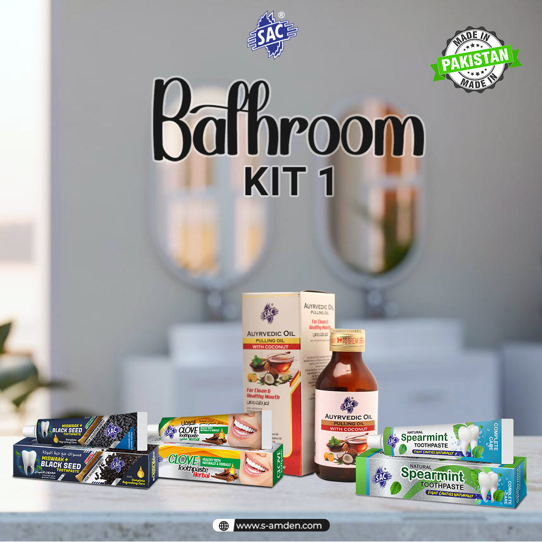 Bathroom Kit 1 (Ayurvedic Pulling oil with Coconut, Blackseed , Spearmint, Clove Toothpaste)