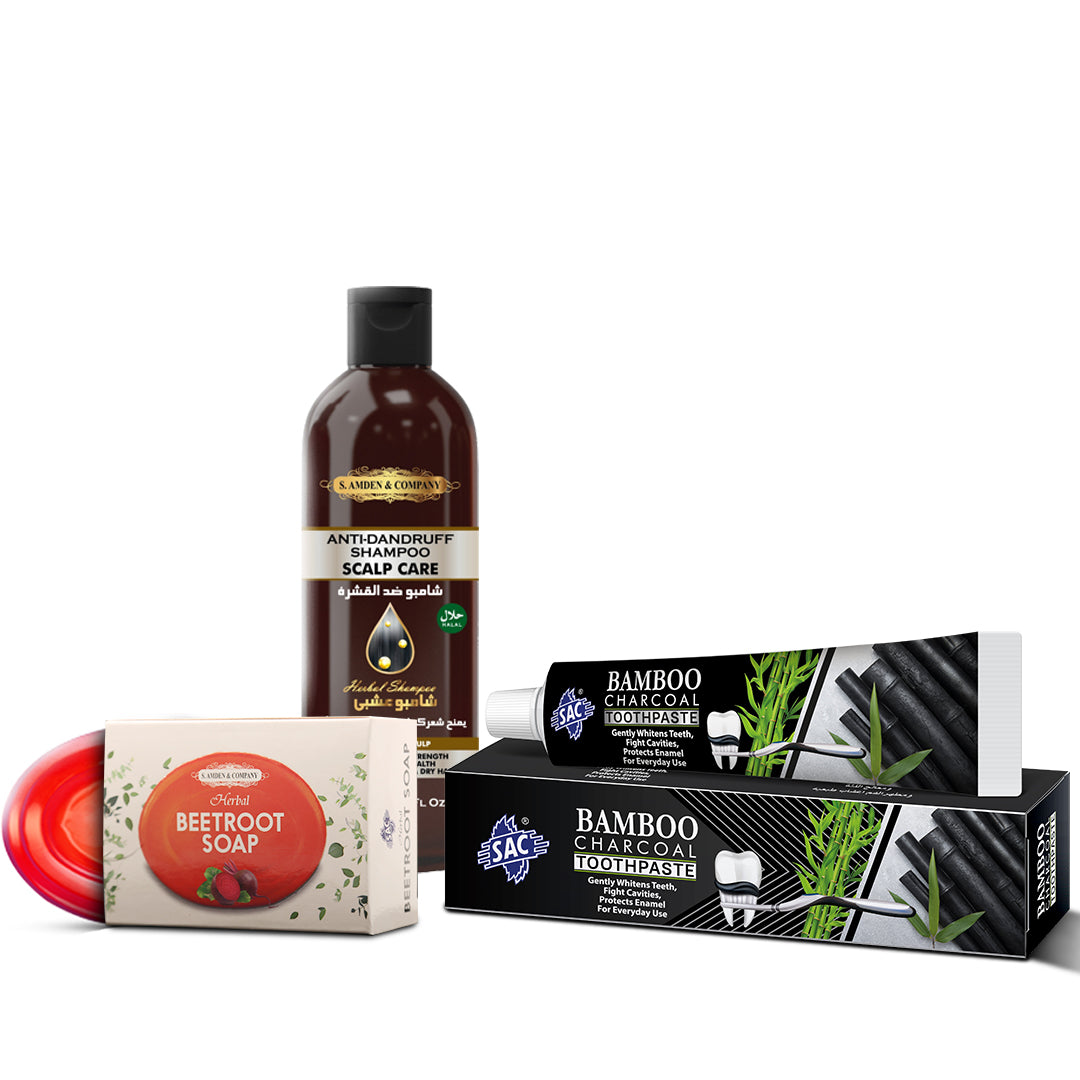 Bathroom Kit 3 (Beetroot Soap, Bamboo Charcoal Toothpaste, and Anti Dandruff Shampoo)
