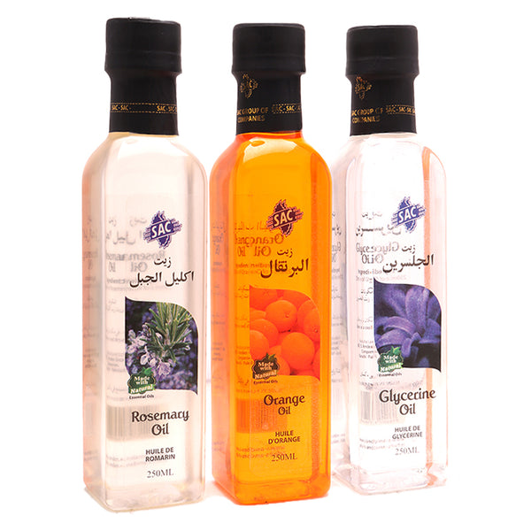 Glycerine Oil + Orange Oil + Rosemary Oil (Pack of 3) 250 ML